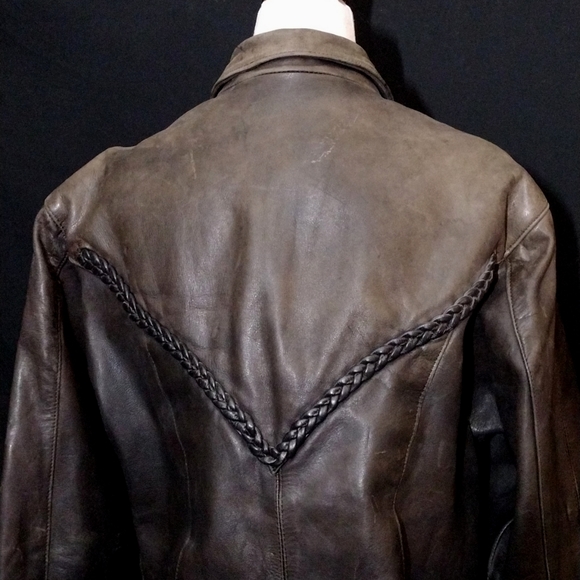 Vintage Unik Ultra Real Leather Gray Jacket, Zipper Pockets&Sleeve Openings Sz L - Picture 7 of 9